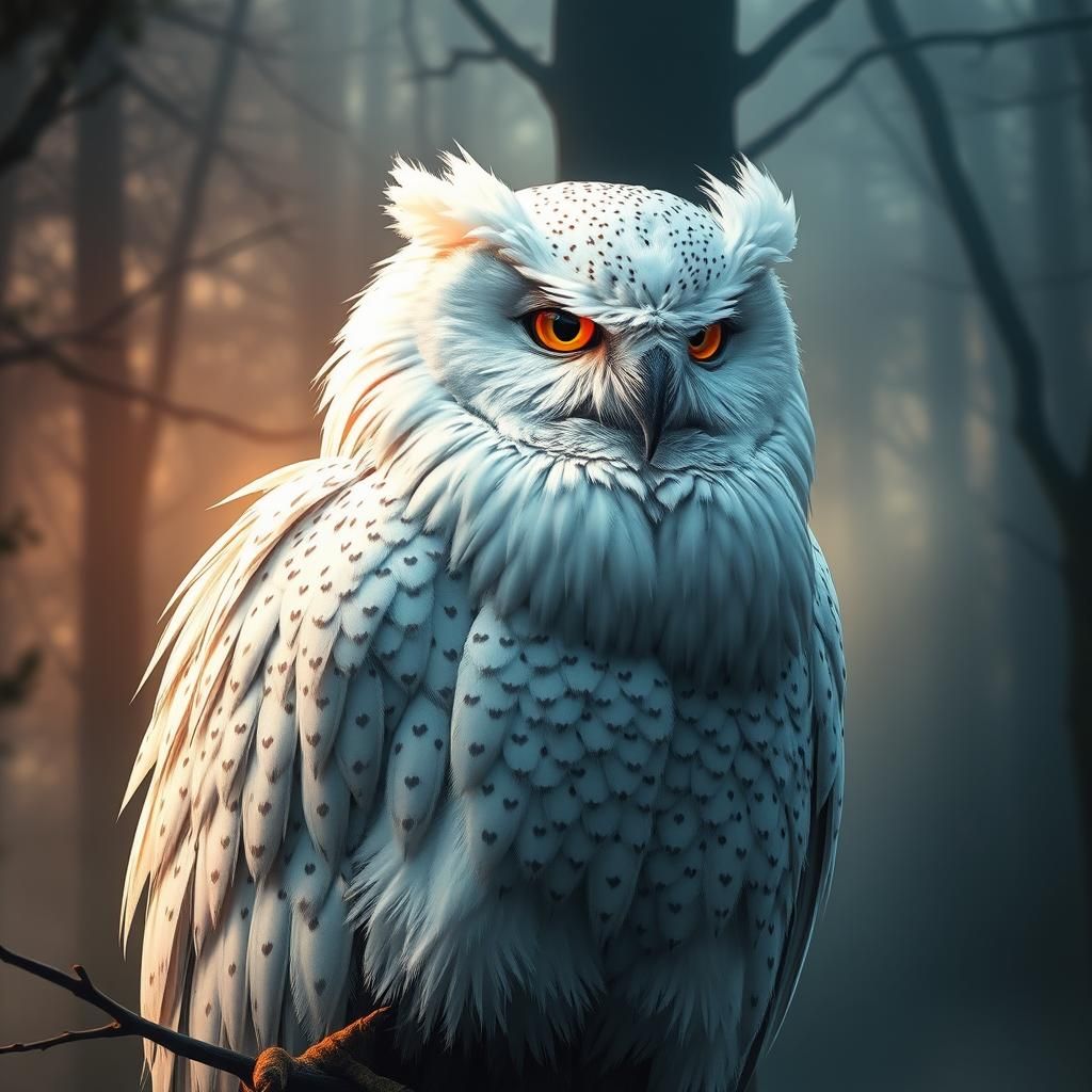 Majestic White Owl in Mystical Forest
