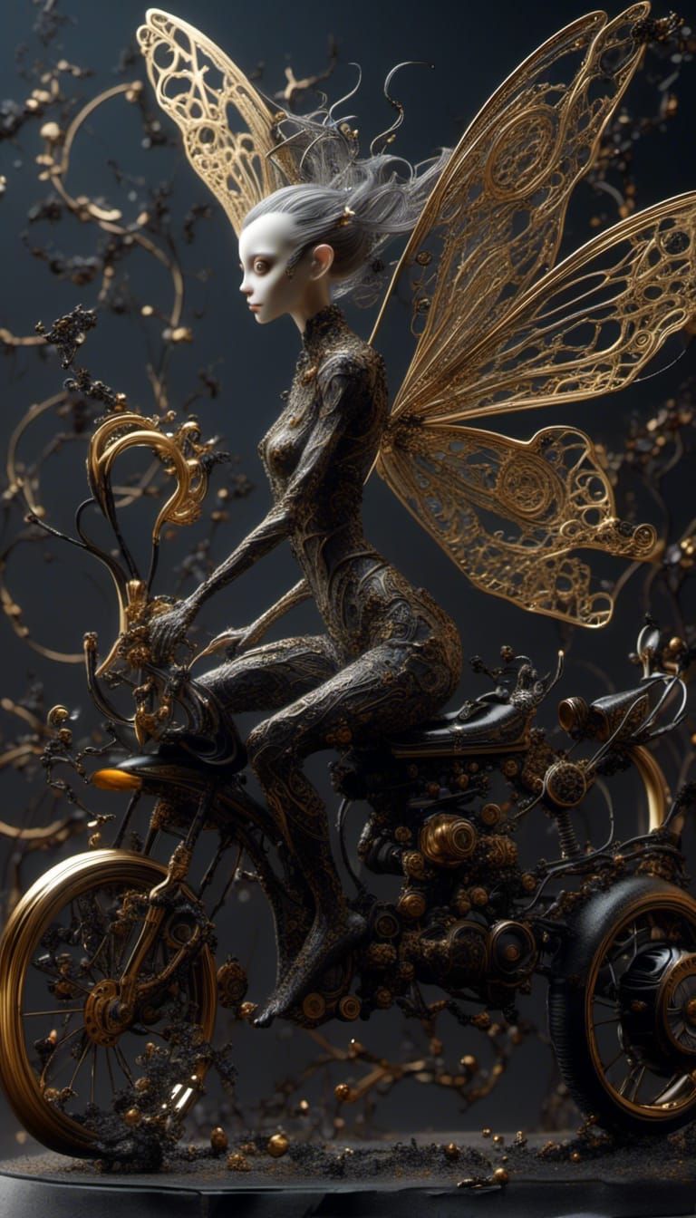 Steampunk Fairy Motorcycle Chase in Grunge Style