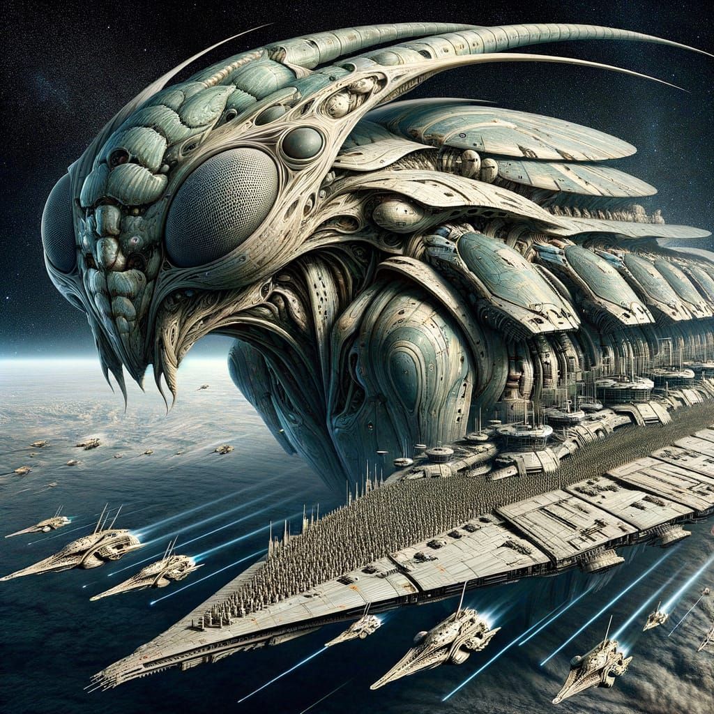 Cosmic Behemoth with Integrated Alien Mantis Face