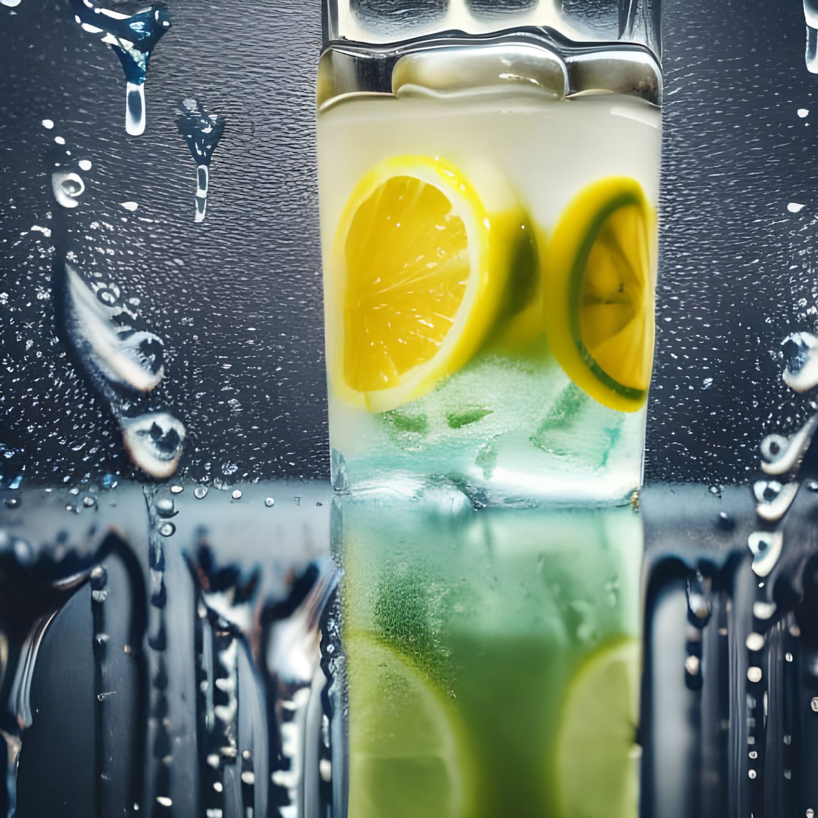 Refreshing Lemonade Glass Close-up with Dripping Water