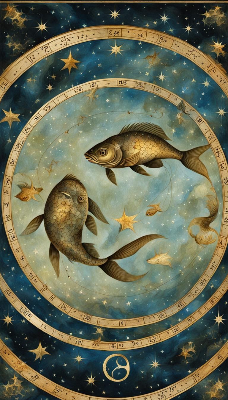 Pisces Zodiac Sign in Old Masters Style