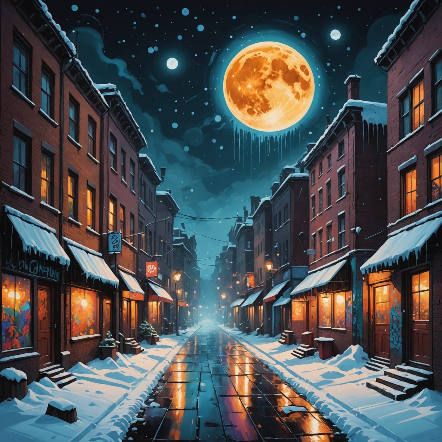 Fantasy Winter Scene Under the Full Moon