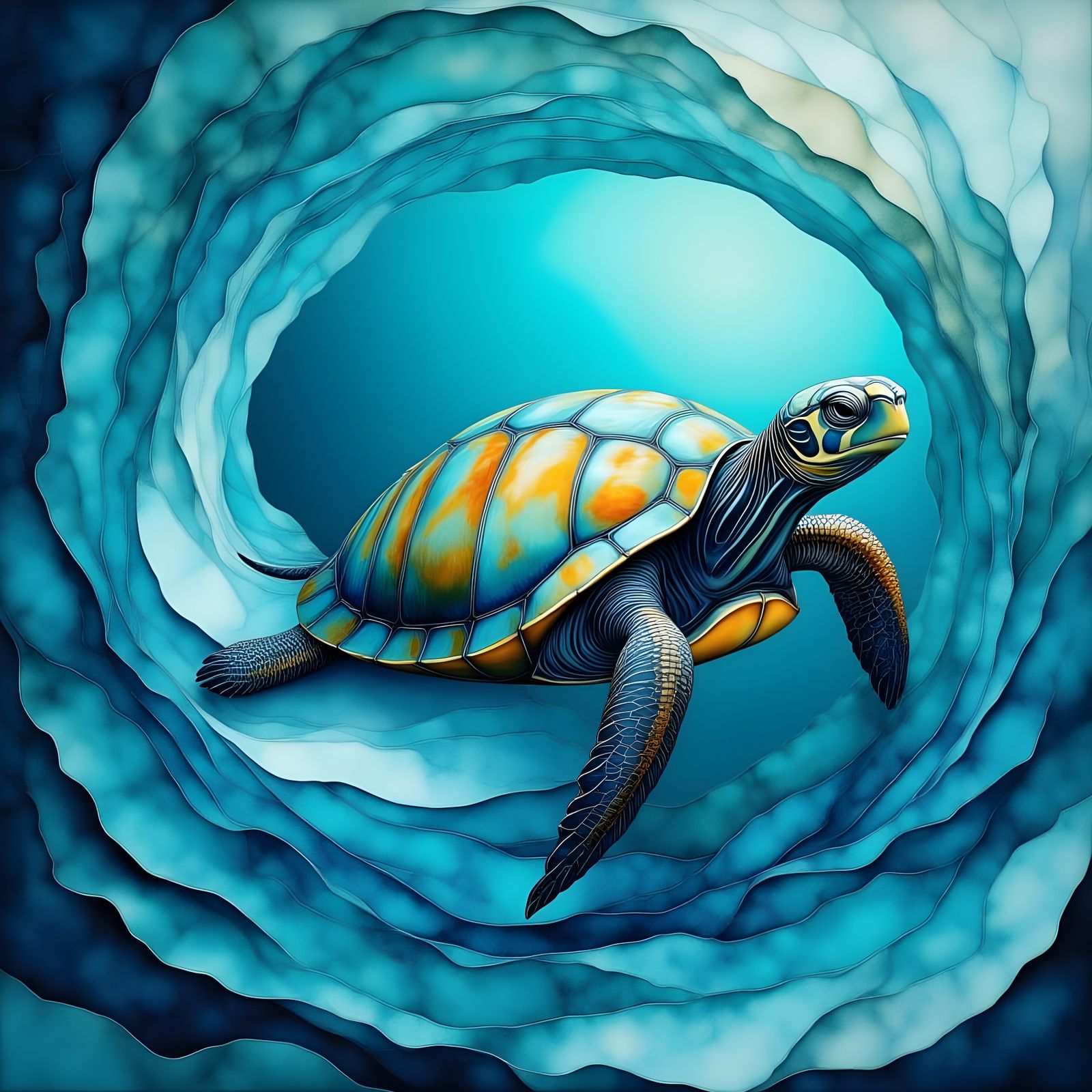 A tortoise swims