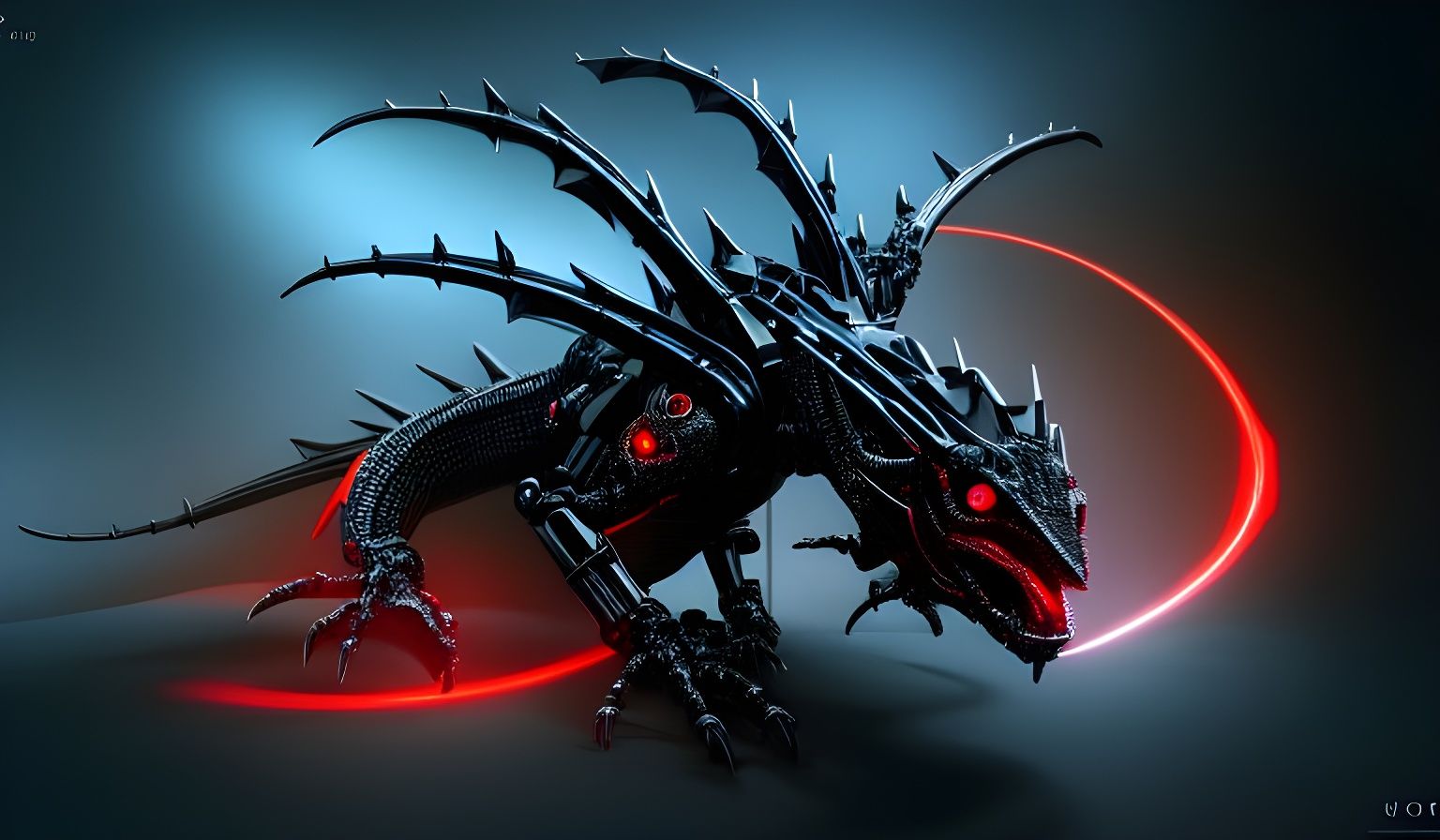 Cybernetic Black Dragon Digital Illustration in 8K