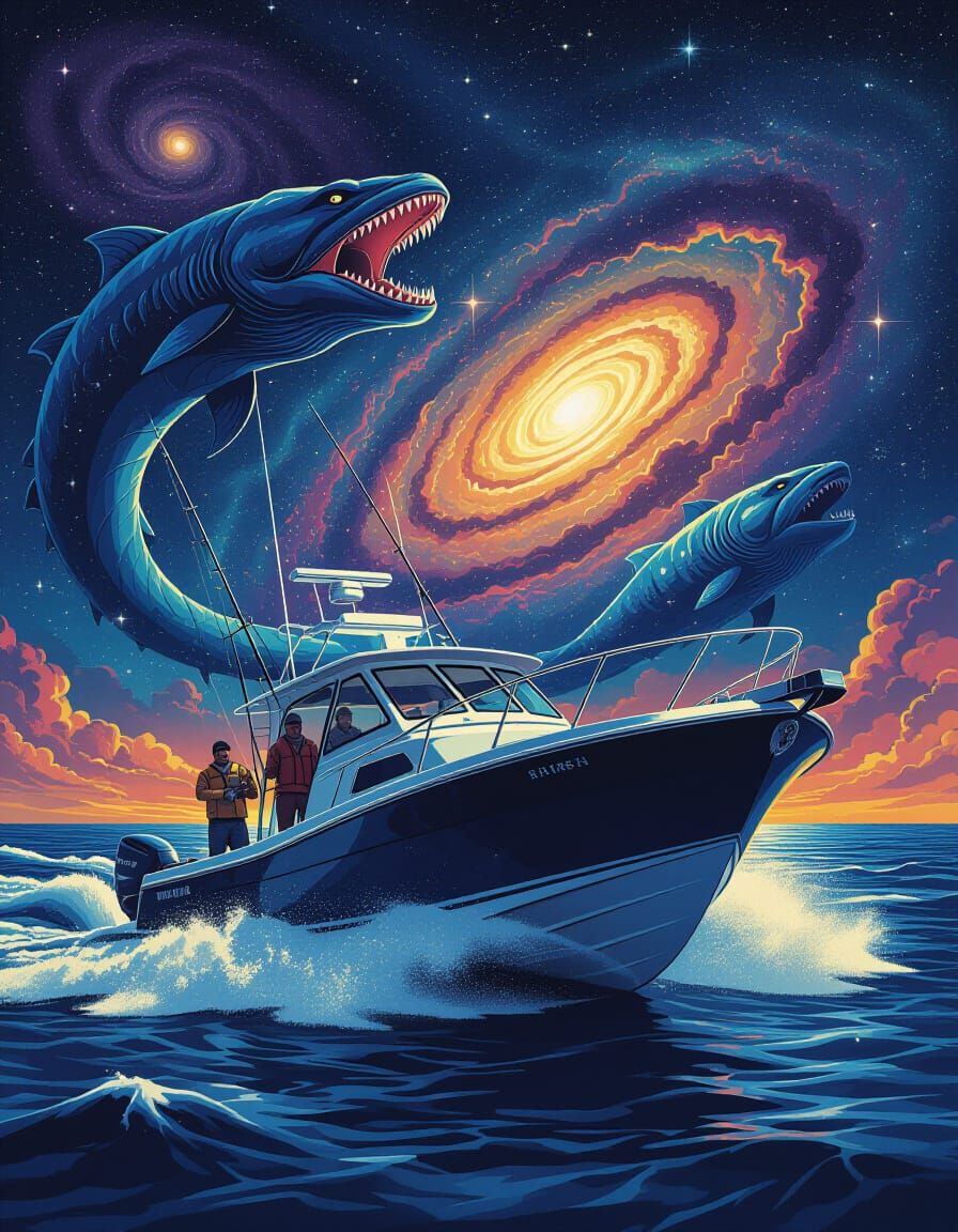 Cosmic Battle: Fishing Boat vs Alien Sea Monsters