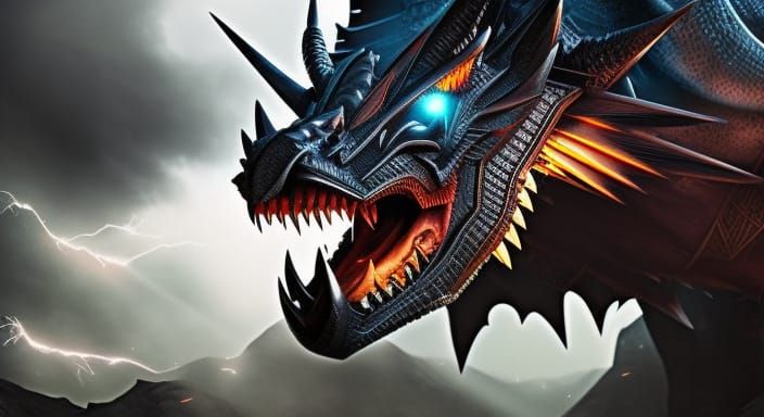 Mystical Black Dragon God in Dark Fantasy Art