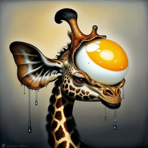 Surreal Giraffe Emerges from Egg: Detailed Art