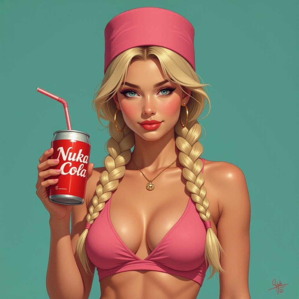 Jeannie Illustration with Blonde Hair and Nuka Cola