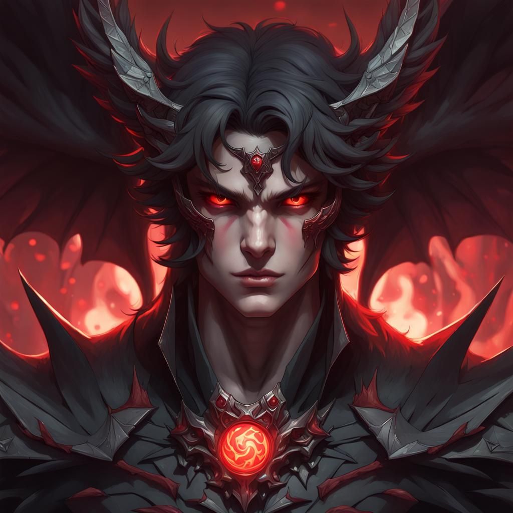 Demon Lord Teen Portrait with Black Wings