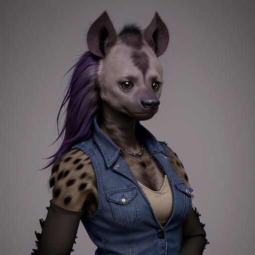 Anthropomorphic Hyena in Denim Vest Portrait