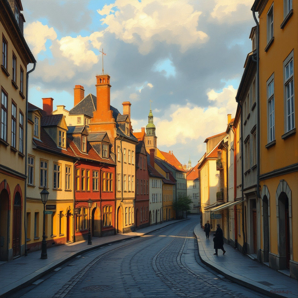 Historic Norrköping Cityscape in Oil Painting Style