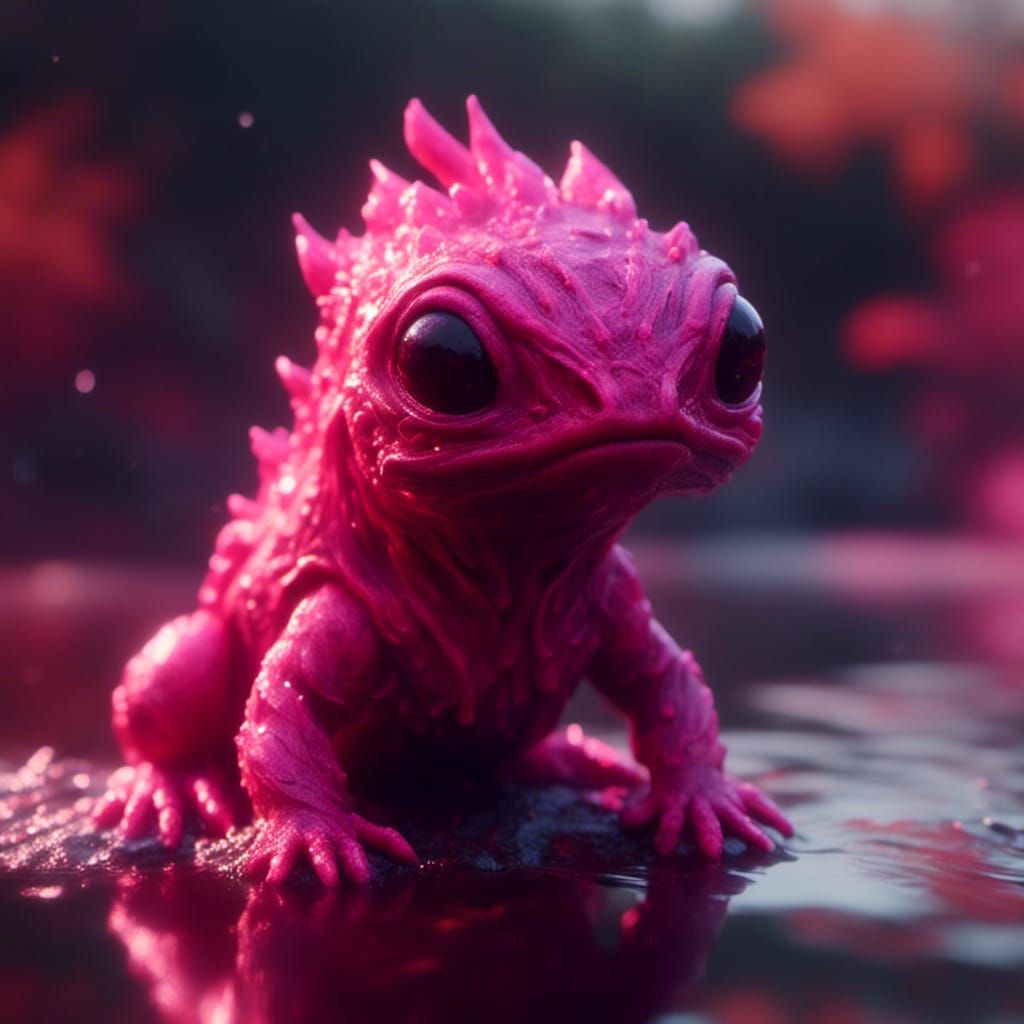 Cute Alien Amphibian Gazing at Pond