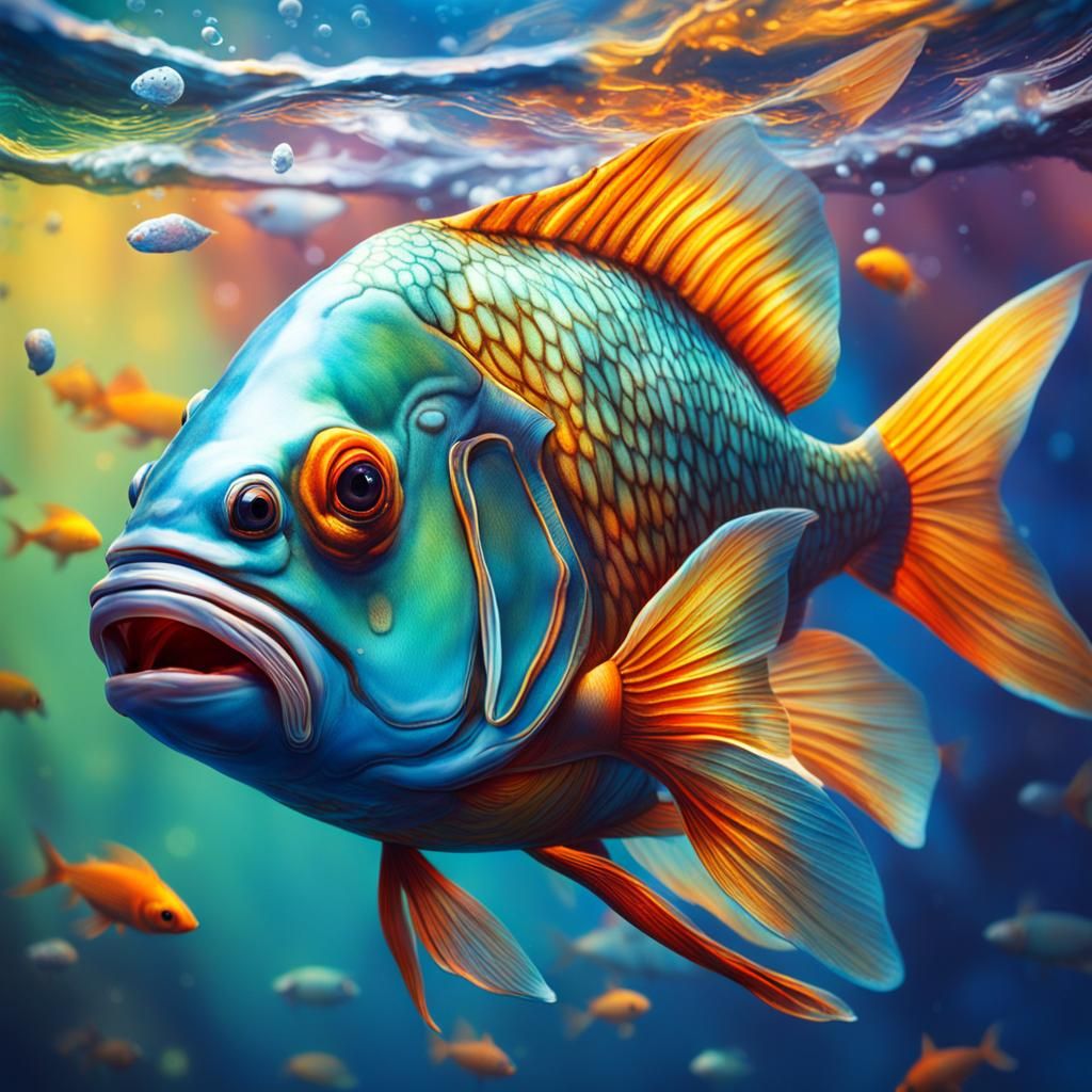 See-Through Fish in Hyperrealistic Splash Art
