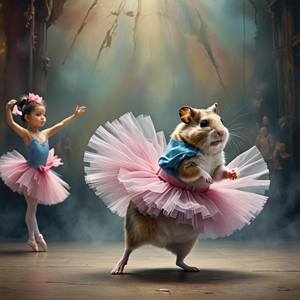 Hamster's Ballet Debut in Fantasy Matte Painting