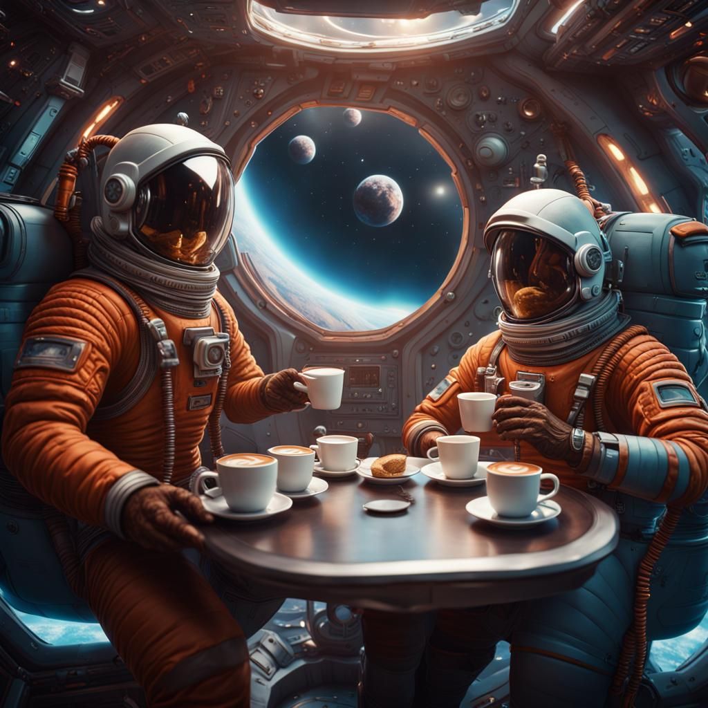 Indian Astronauts Coffee Break: Detailed Matte Painting