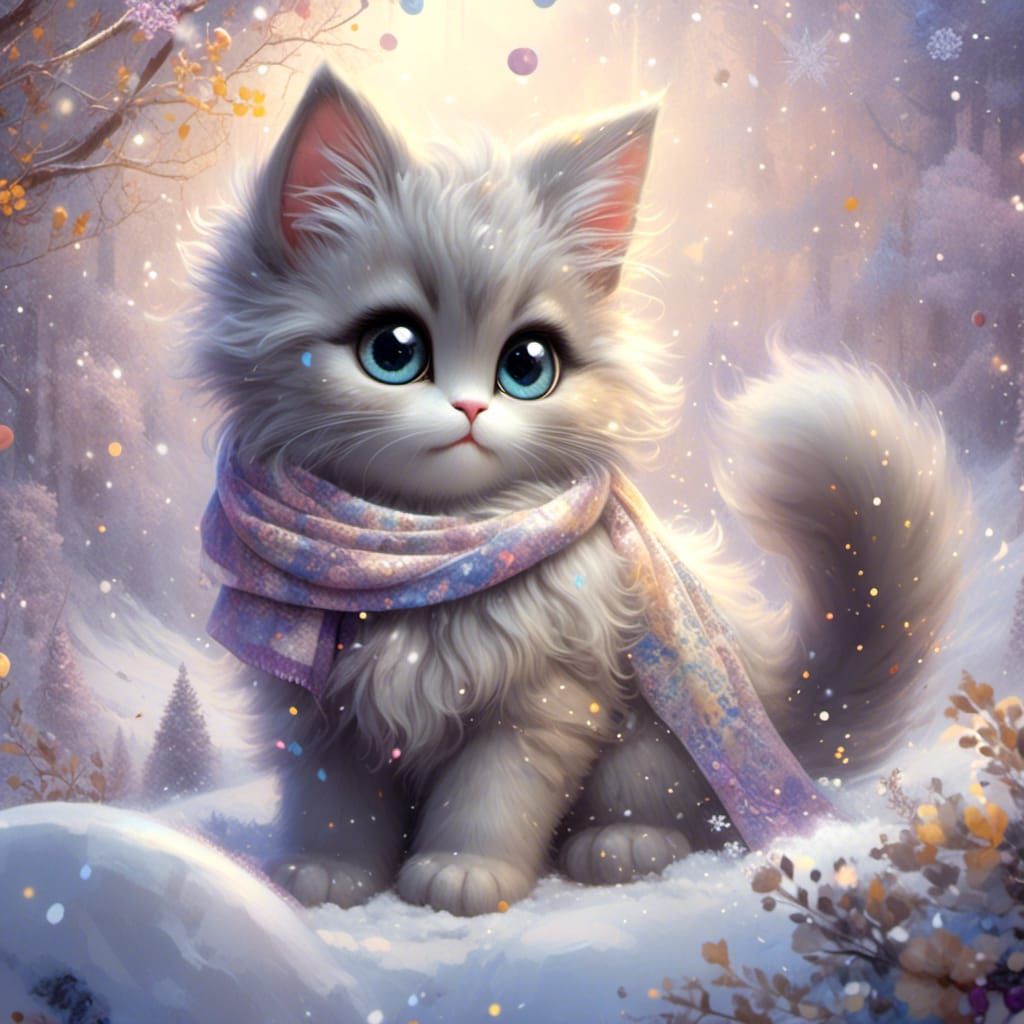 Kitten in Winter Wonderland: Fantasy Concept Art