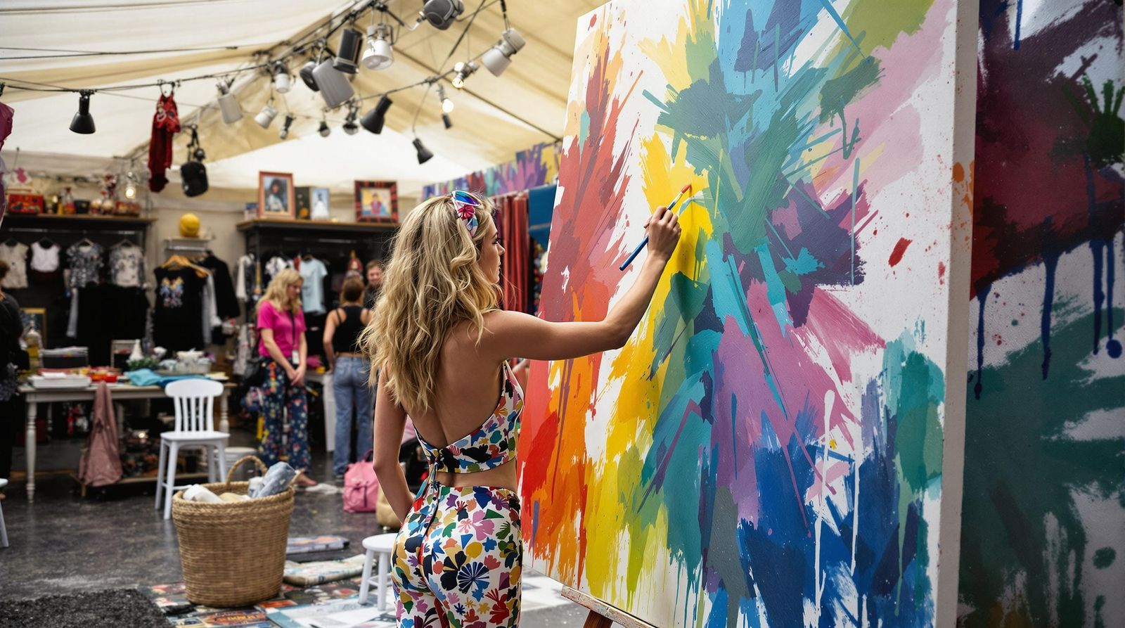 1970s Girl Paints Abstract Art at Rock Festival