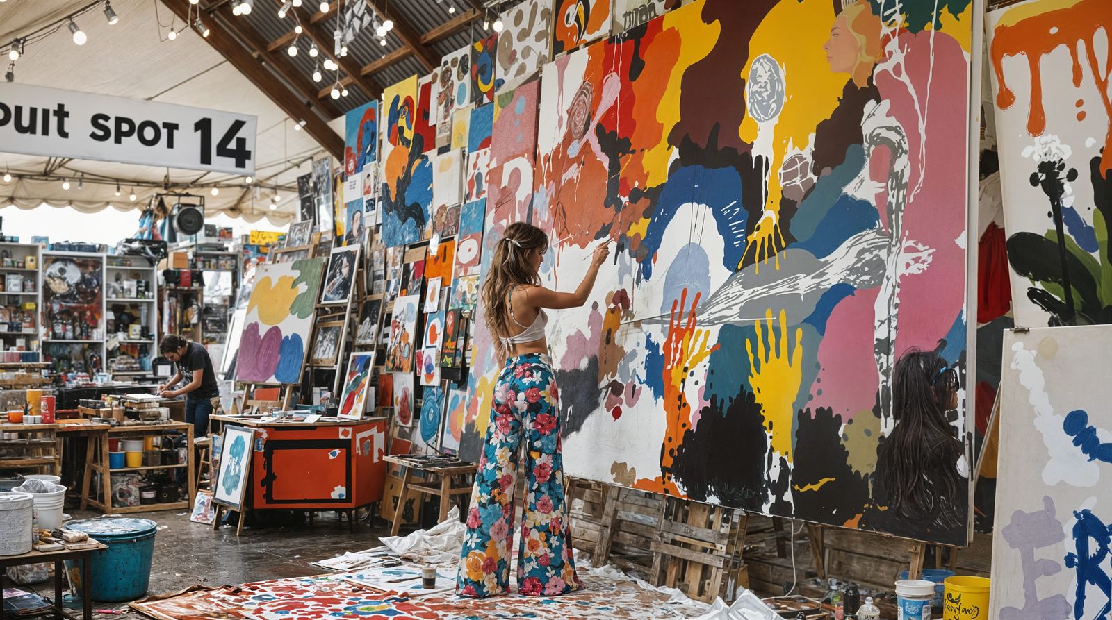 1970s Girl Paints Abstract Art at Rock Festival