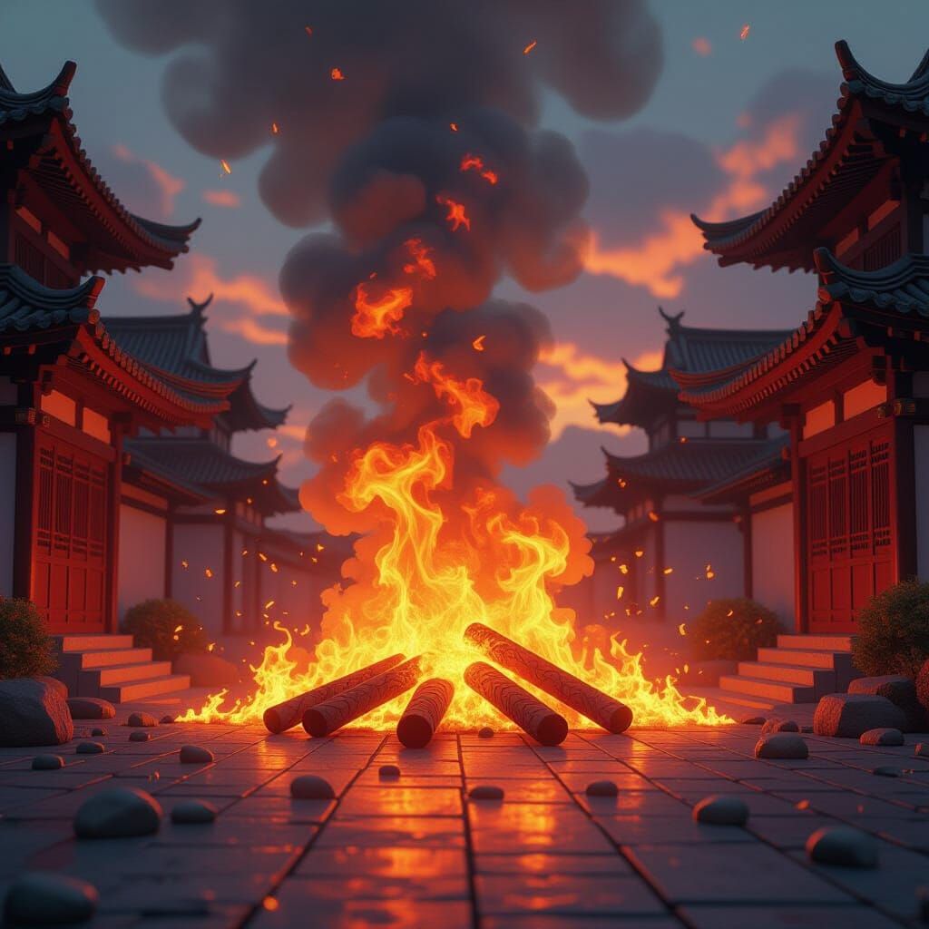 Fiery Inferno Flames in Detailed 3D Anime Style