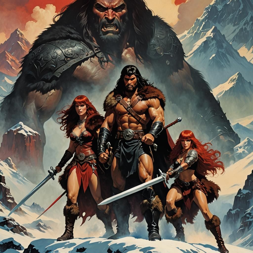 Conan and Red Sonja in Dark Fantasy Style