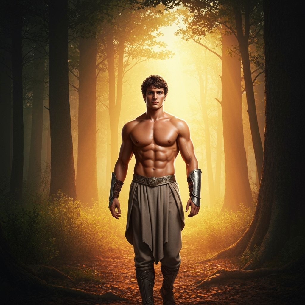Theseus Resembling David Corenswet in Golden Hour Forest