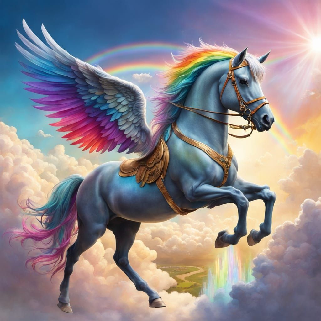 Swift-Wind: Ultrarealistic Flying Horse with Rainbow Hair