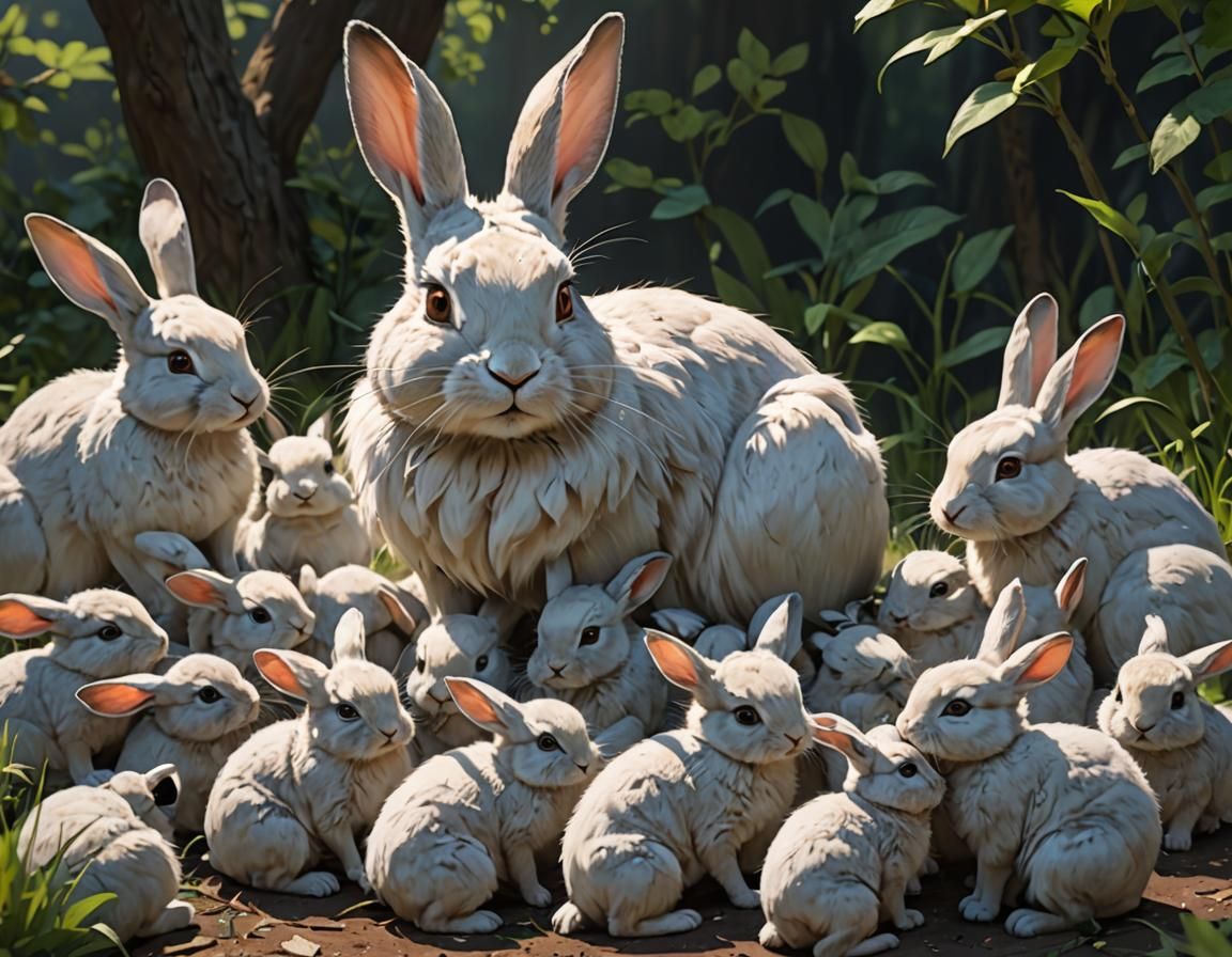 Rabbit Mother with Babies: 3D Anime Art