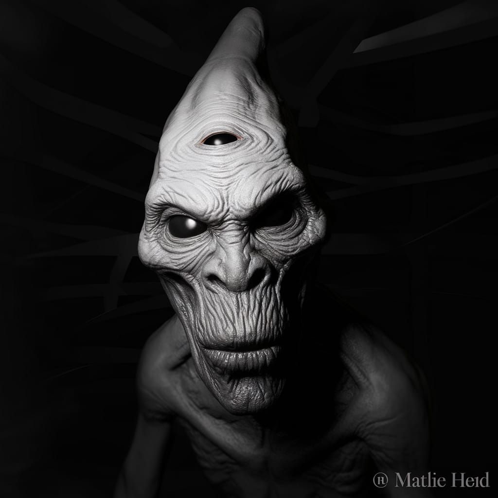 Macabre Noir Horror Figure in High-Contrast Black and White