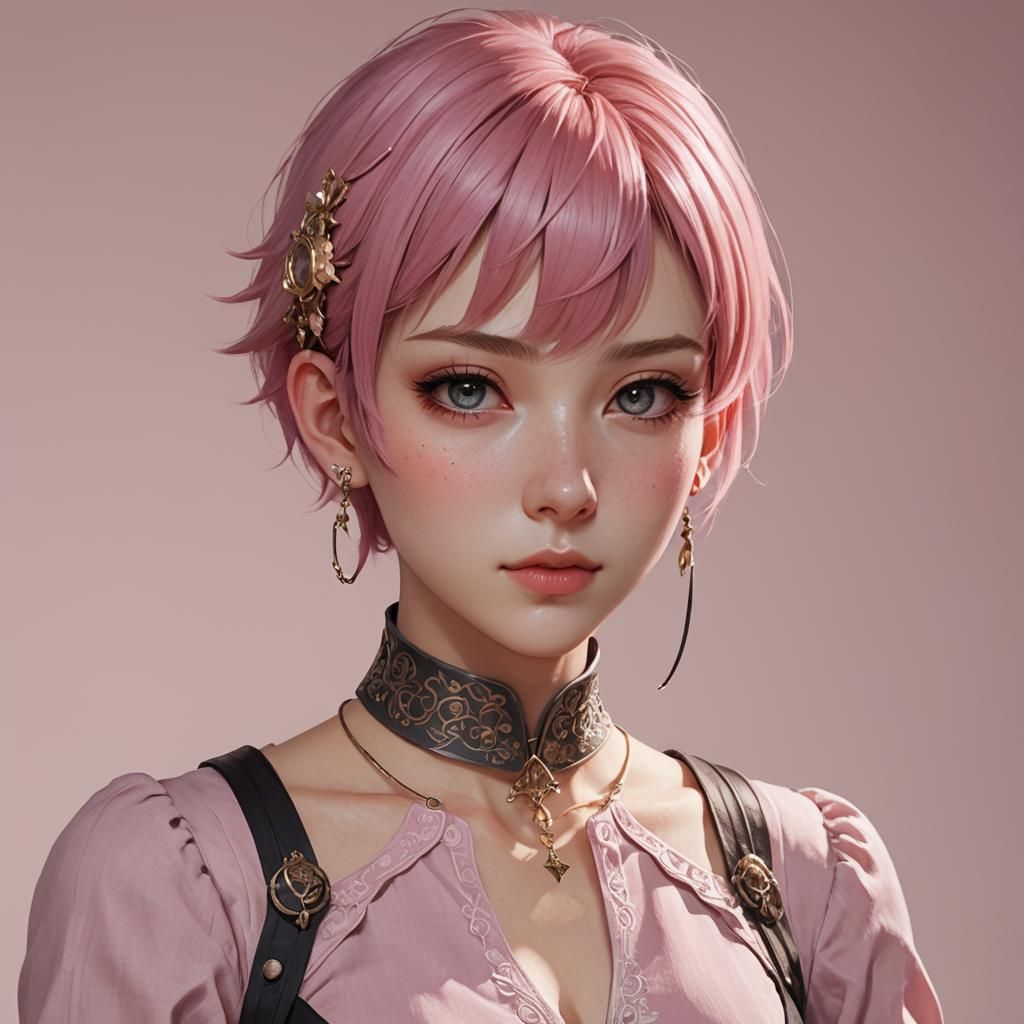 Anime Girl with Pink Hair in Medieval Outfit