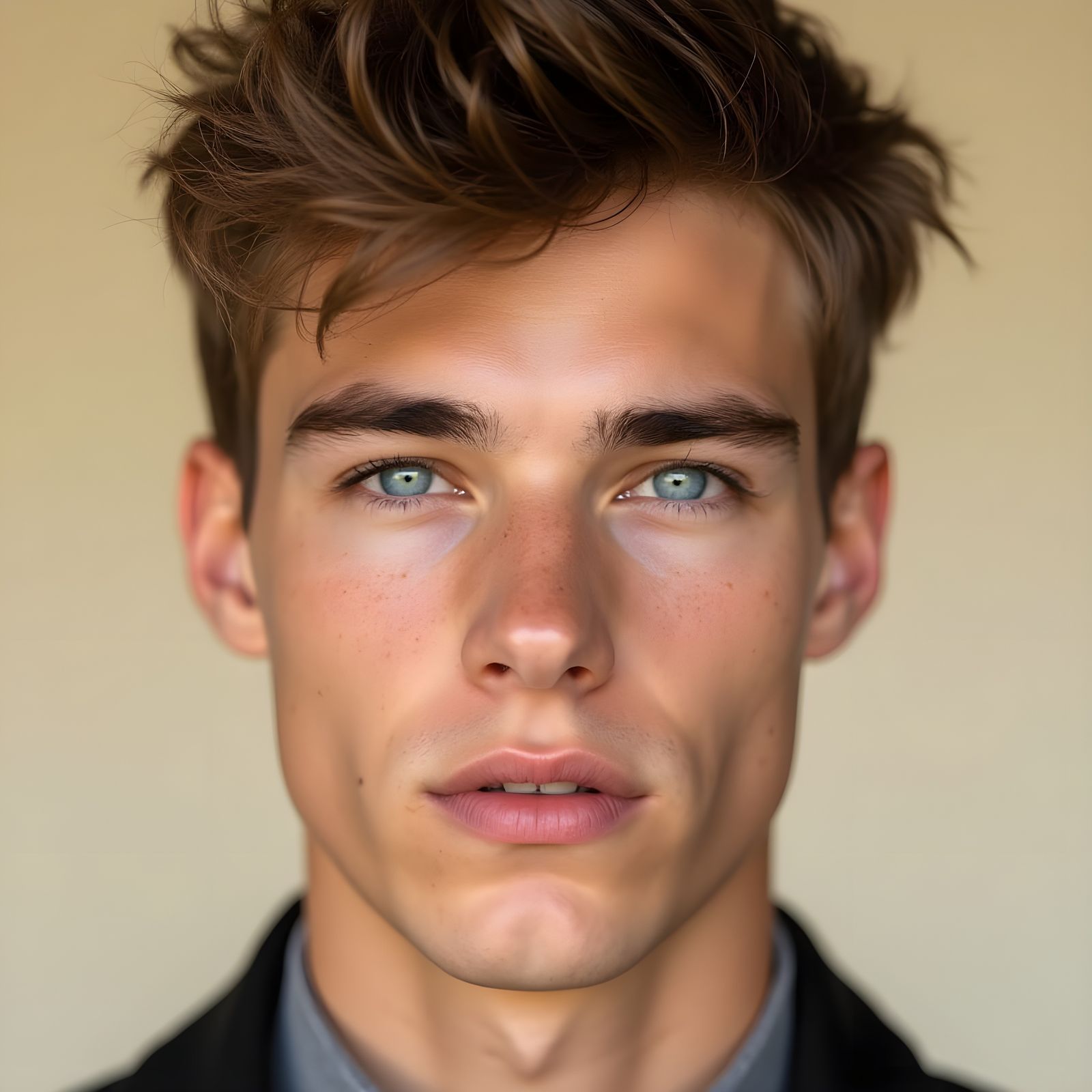 Close-Up Portrait of a Youthful Man with Blue Eyes