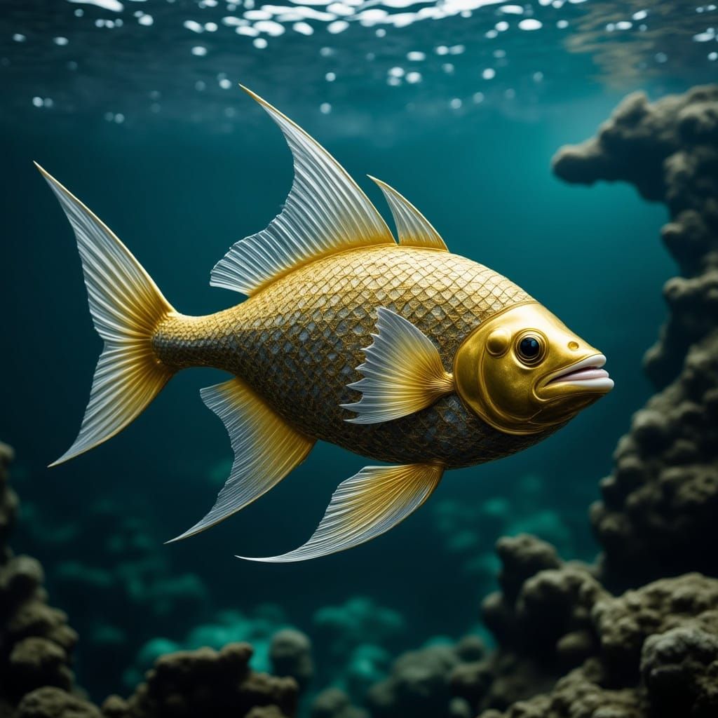 Shiny Gold and Silver Fish with Silky Fins