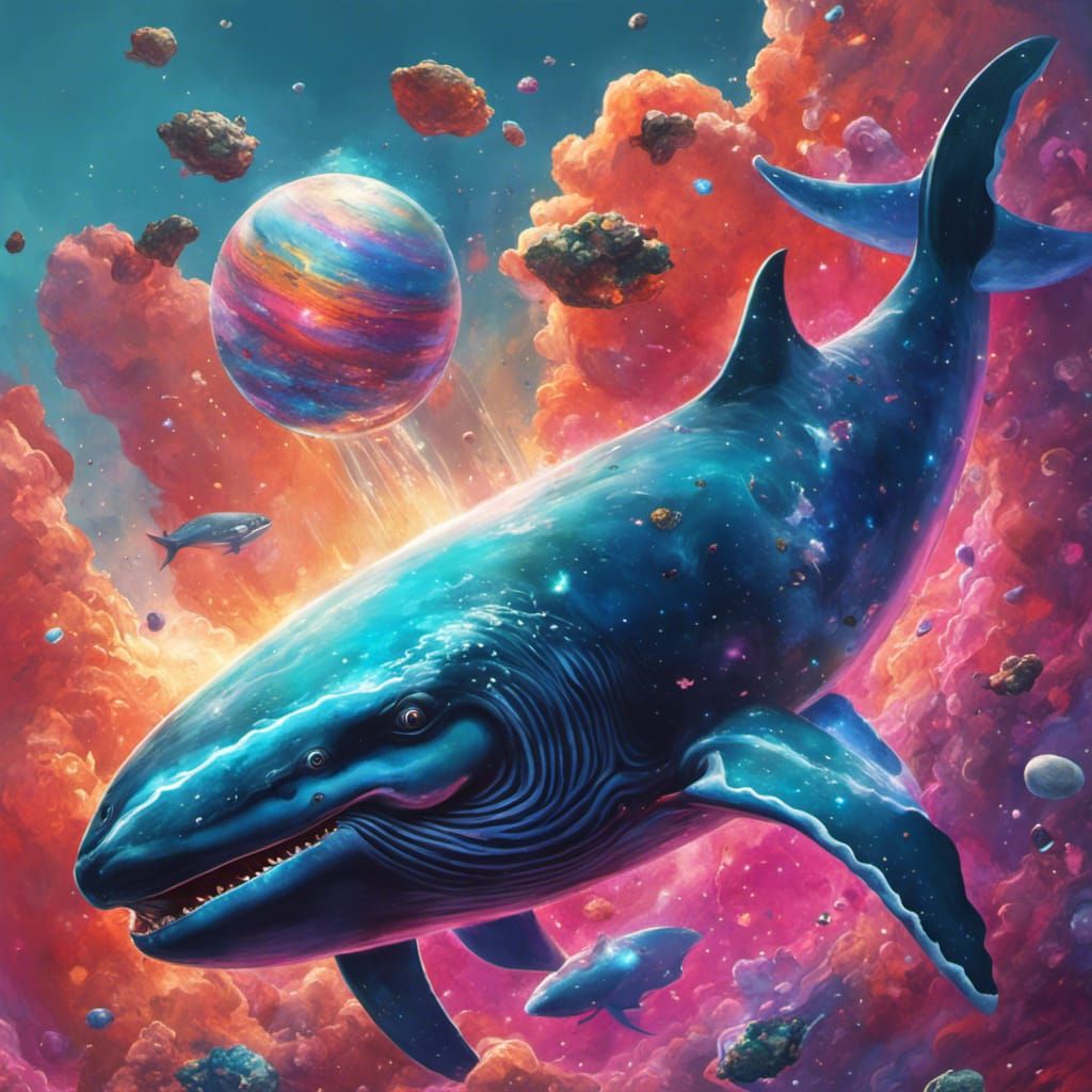 Space Whaling Crew Captures Celestial Whale in Hyperrealism