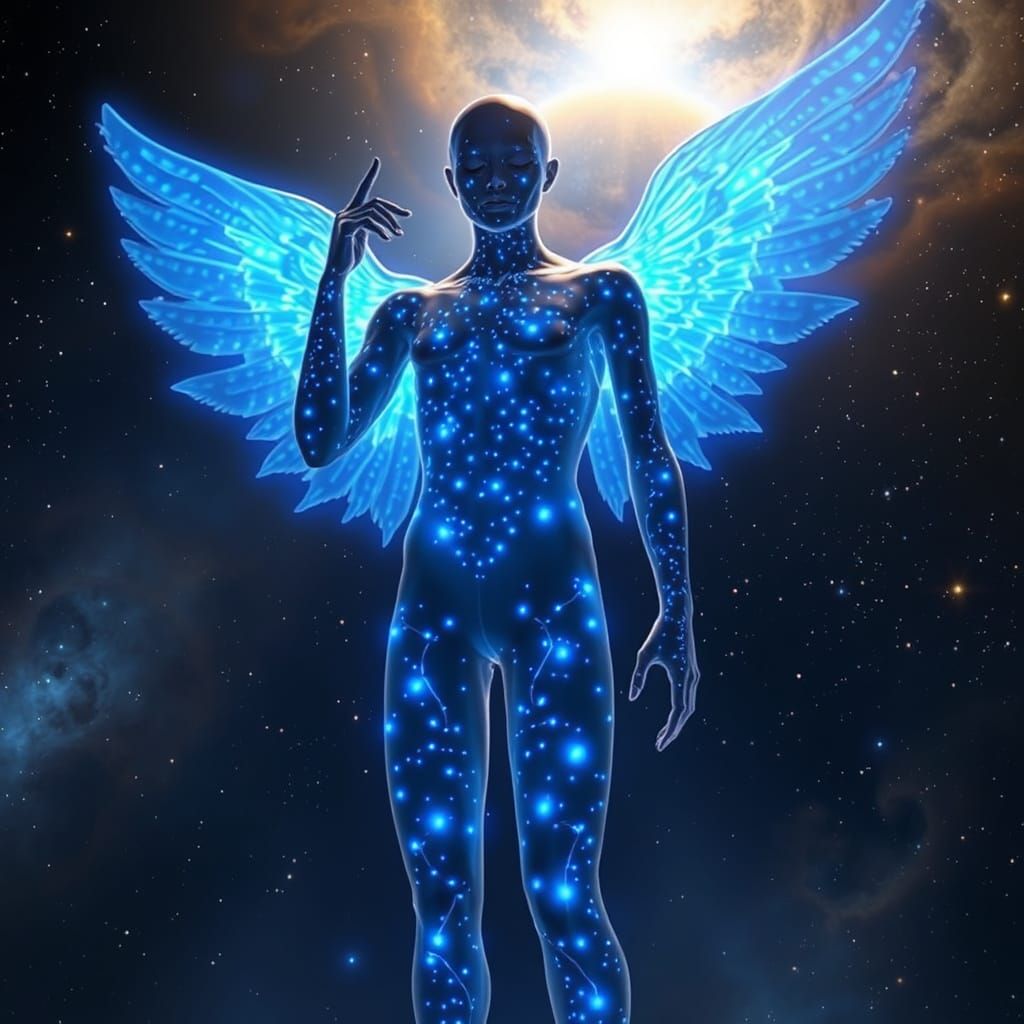 Ethereal Angelic Entity in Cosmic Setting