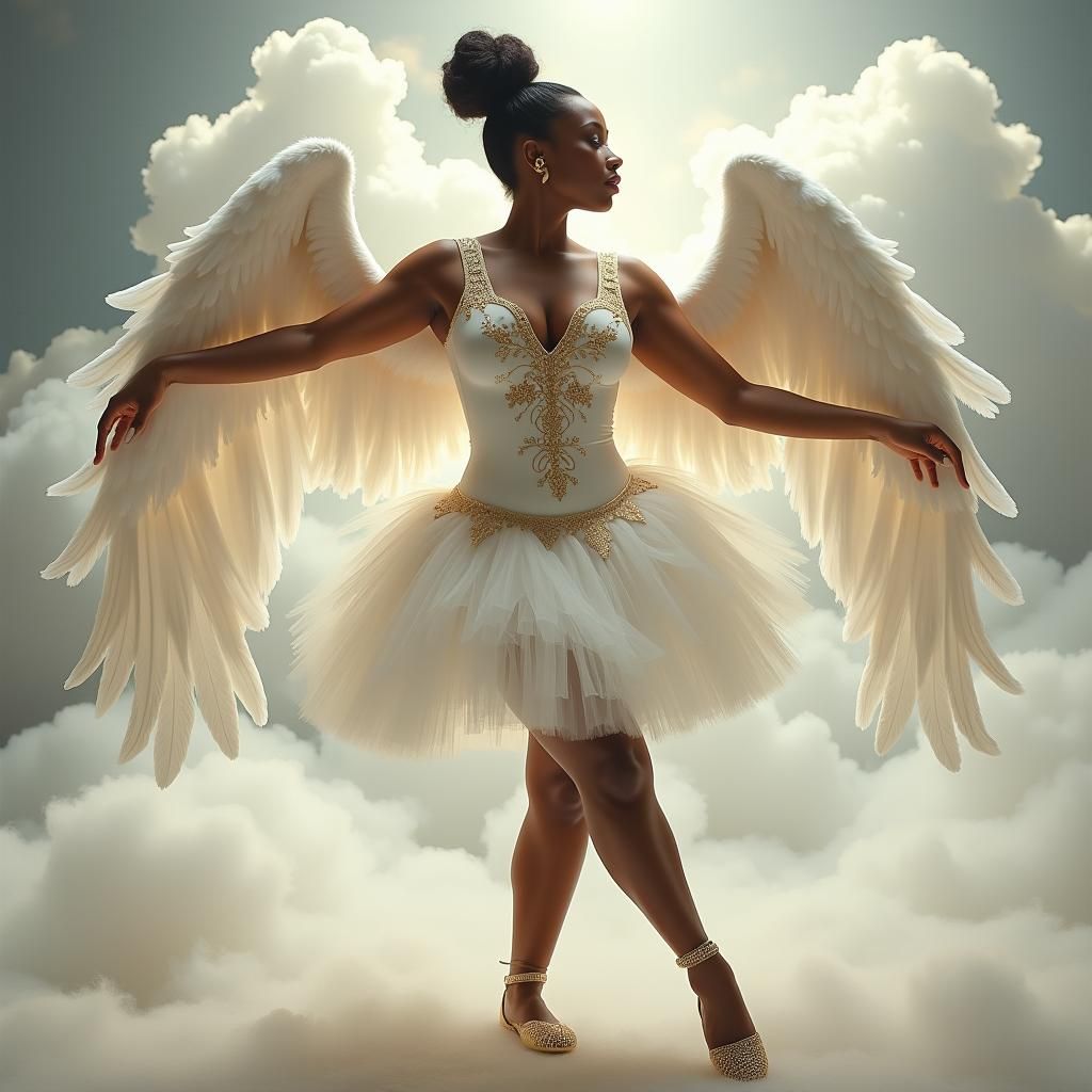 Regal Ballerina Dancing on Clouds as Oil Painting