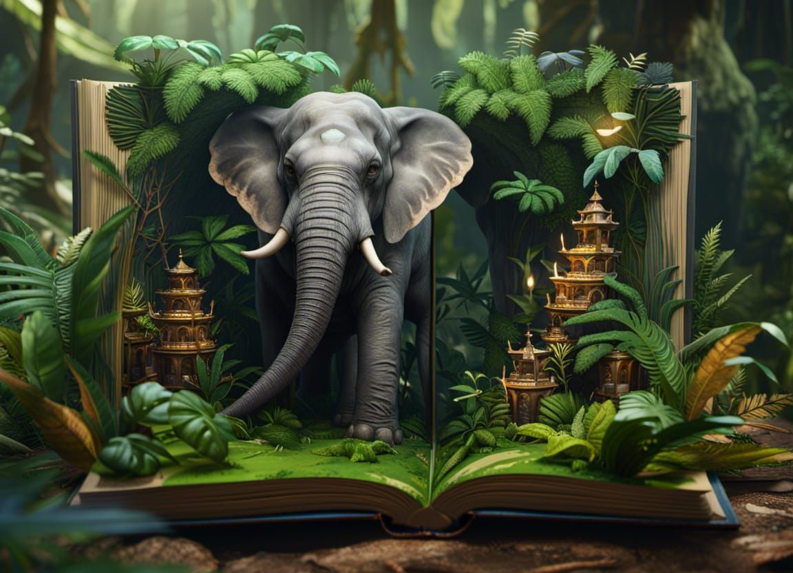 Jungle Elephant 3D Popup Book: Detailed Matte Painting