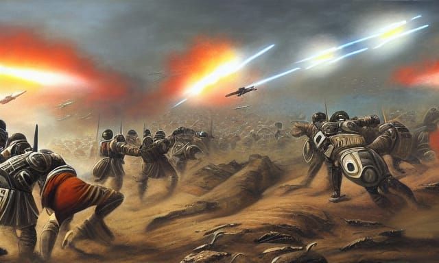 Sci-Fi Roman Legionnaires Battle in Futuristic Painting