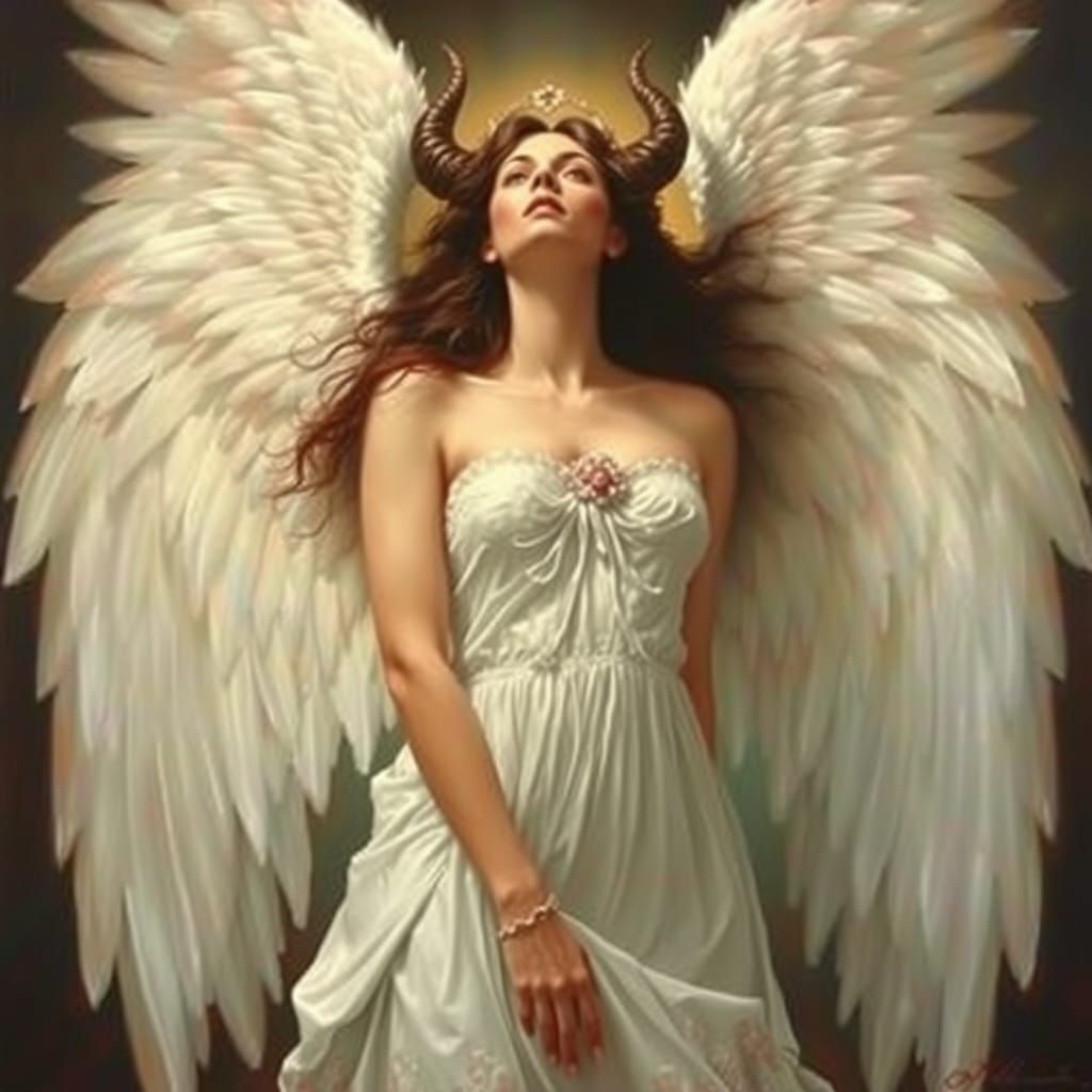 Angelic Woman Versus Hell Demon, Oil Painting