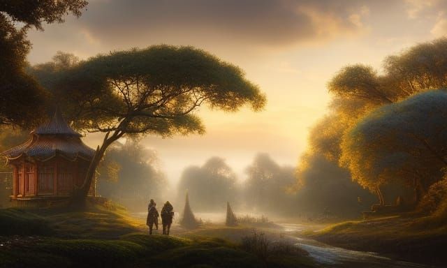 Enchanted Rococo Landscape with Cotton Trees