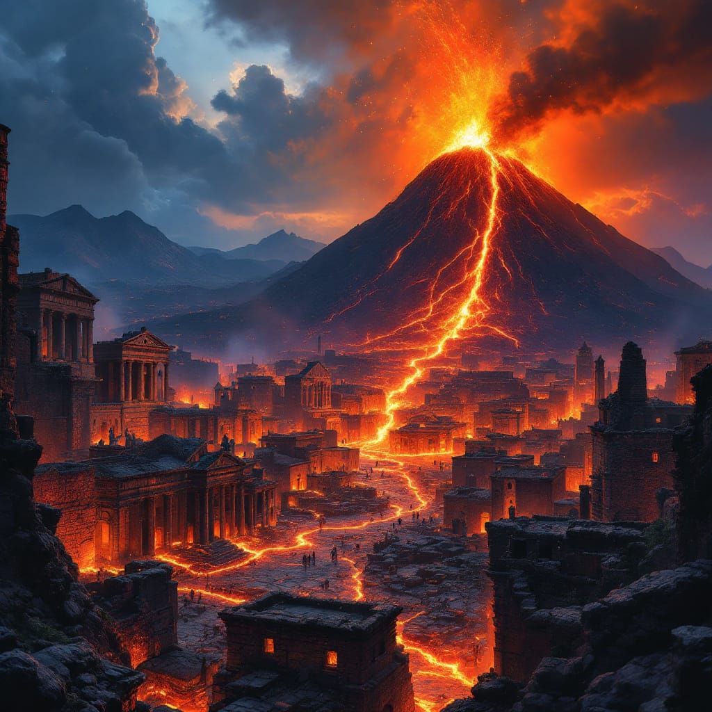 Dramatic Pompeii Eruption with Lava Flow