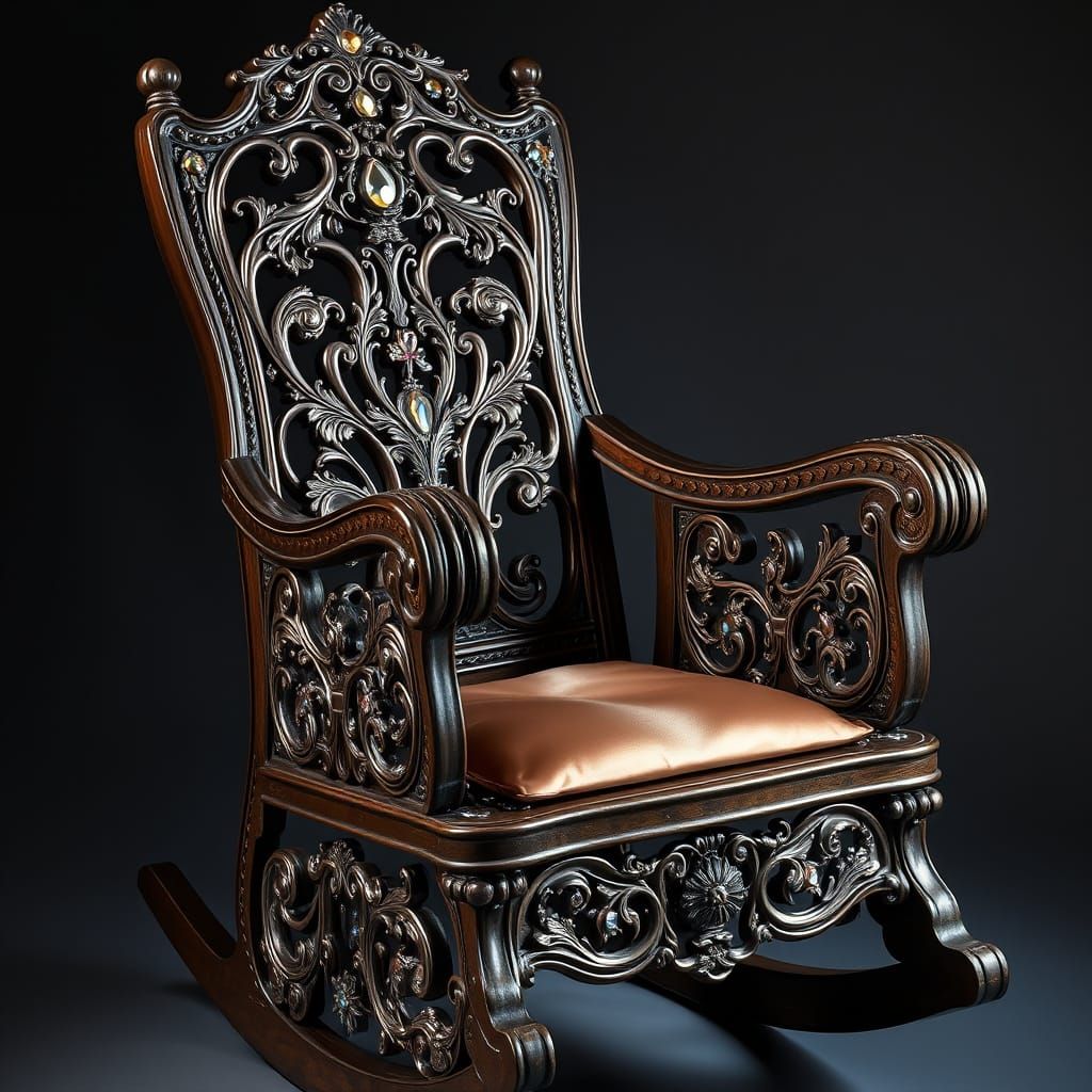 Gems Adorned Rocking Chair with Carved Details