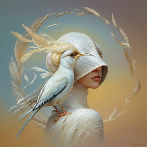 Woman with Bird in Soft Focus Oil Painting