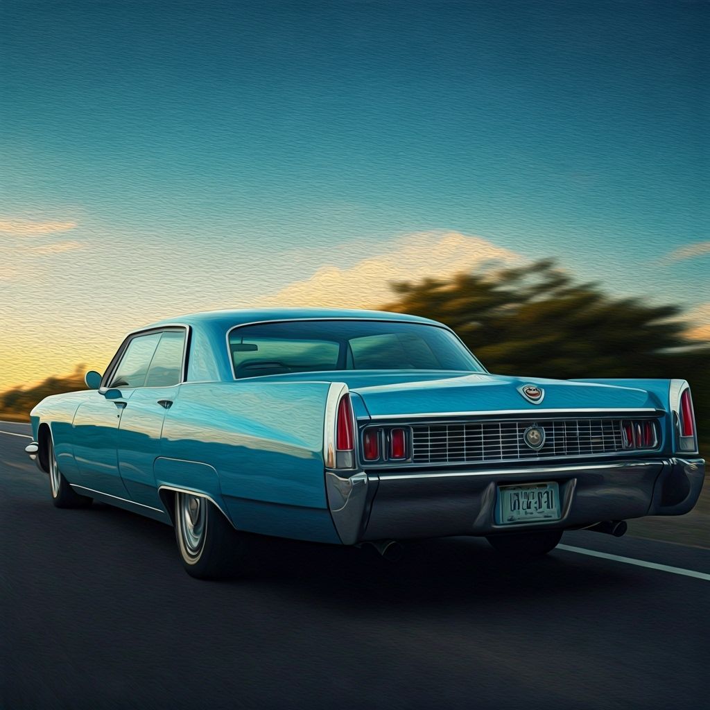 Ocean Blue Cadillac in Grunge Oil Painting