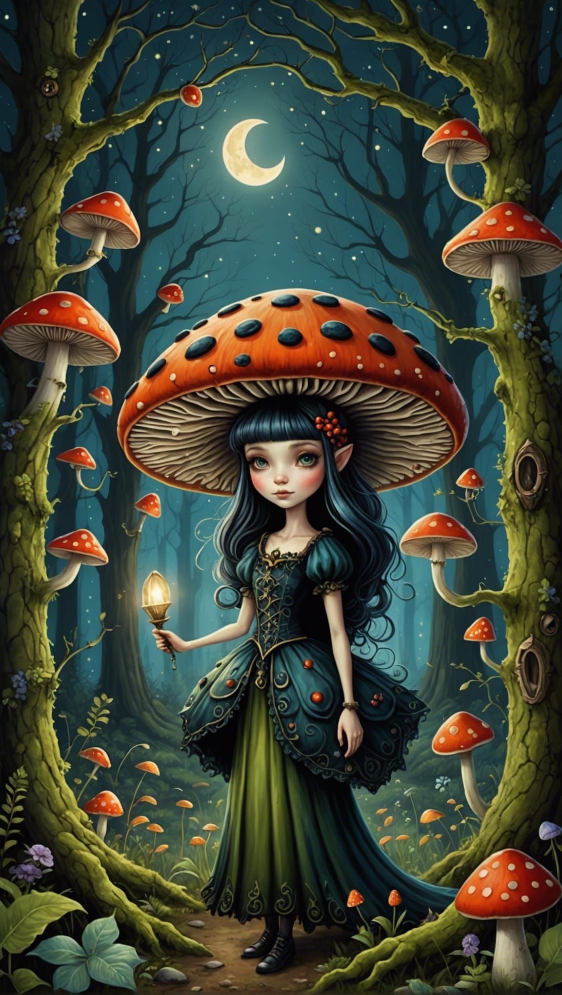 Mushroom Fairy in Enchanted Gothic Forest
