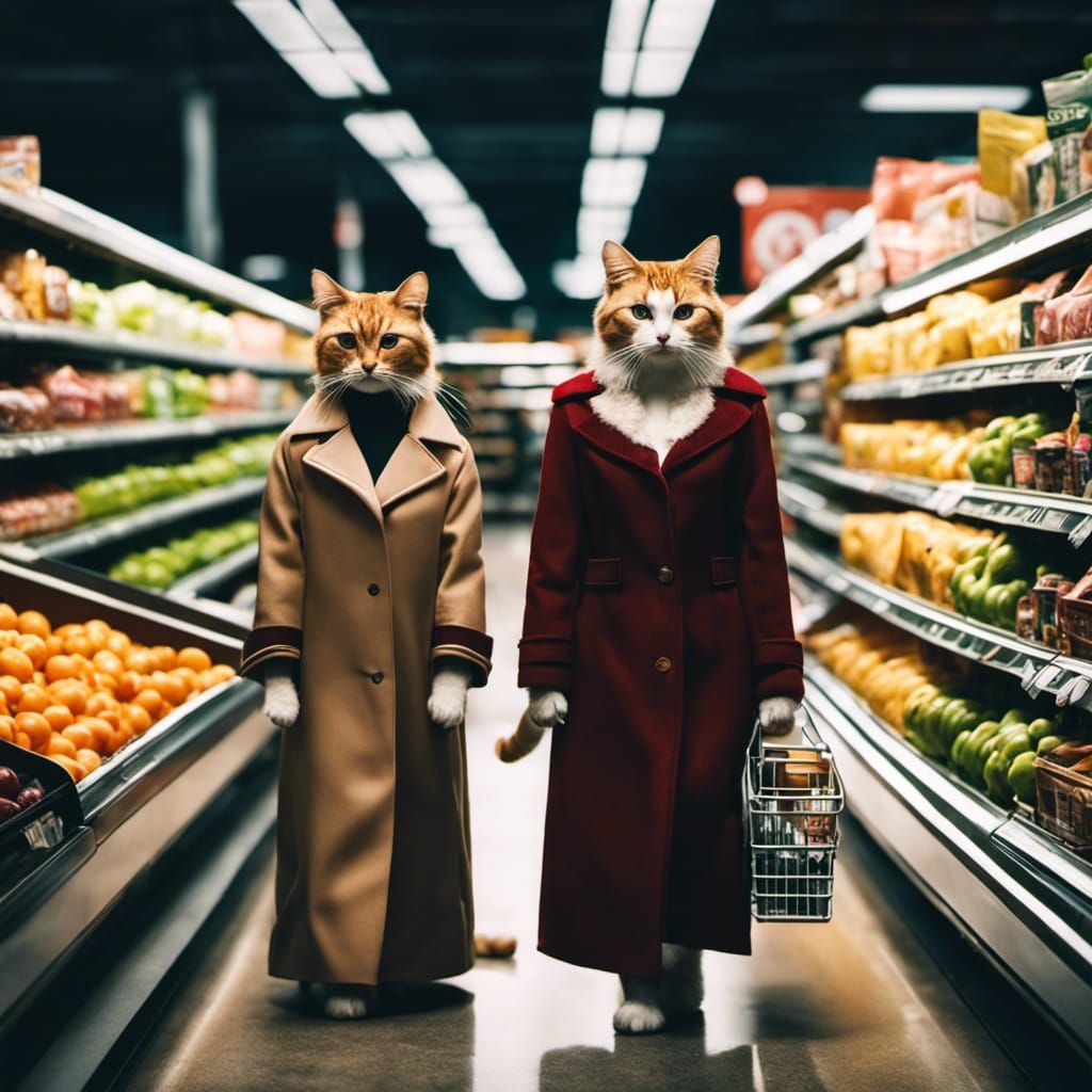 Cat People Shop for Groceries: Hyperrealistic 3D Illustratio...
