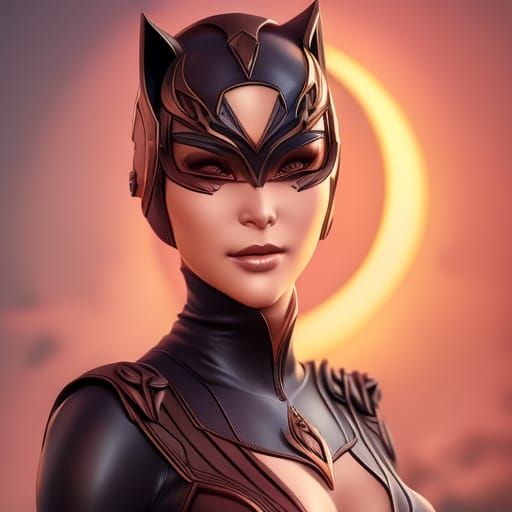 Catwoman Portrait in Hyperdetailed Digital Art Style