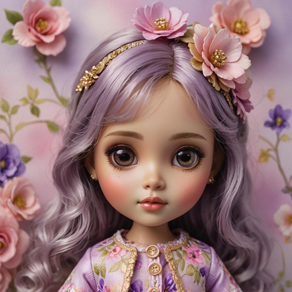 Hyper-Realistic Doll Portrait in Watercolor Style