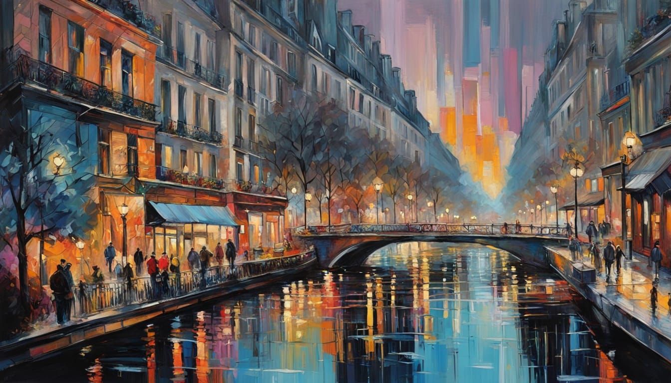 Paris City Cross Section Abstract Geometric Oil Painting