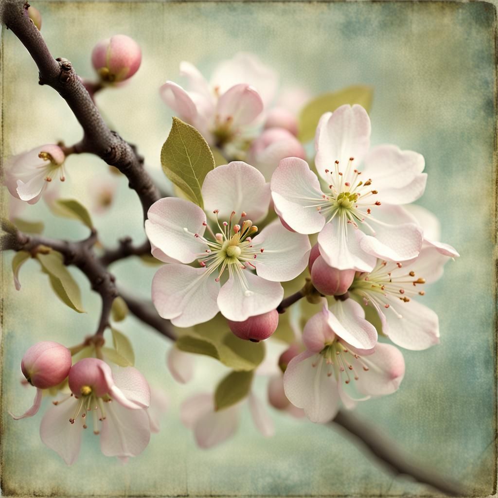 Flowering Apple Branch in Pastel, Surreal Style