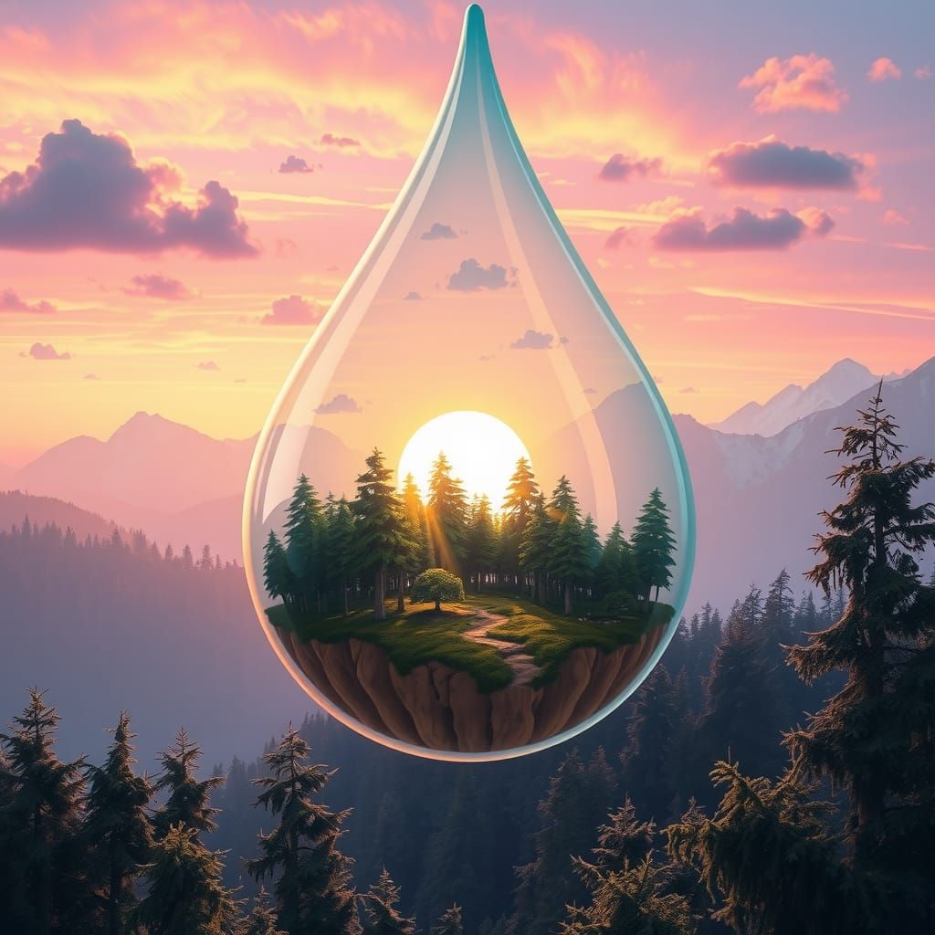 Glowing Forest in Luminous Teardrop: Surreal Landscape