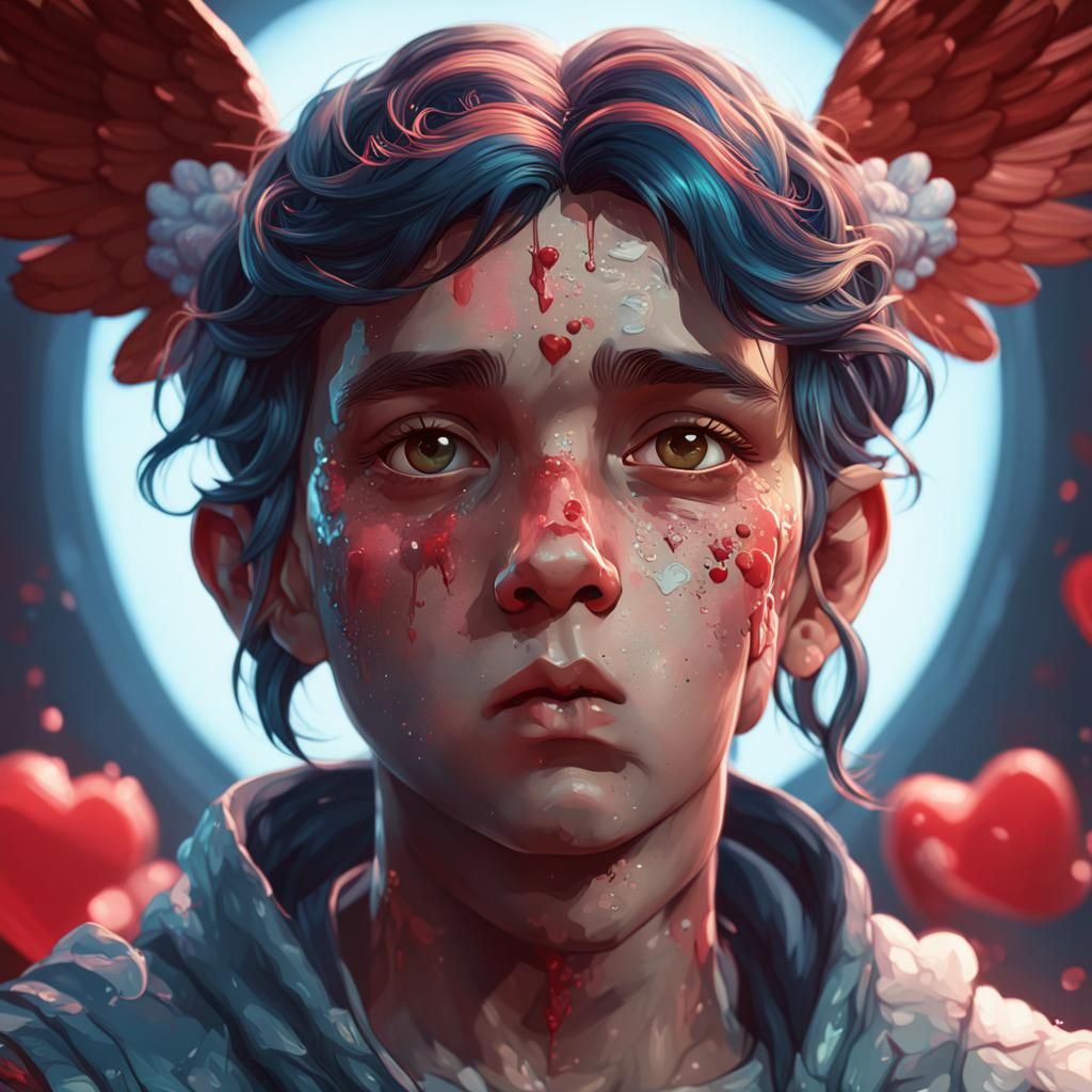 Heartbroken Cupid Portrait in Digital Art Style